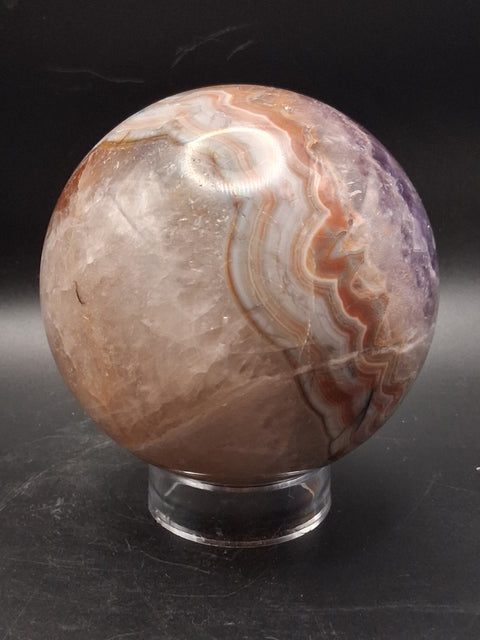 Large amethyst lace agate sphere! 89.6mm, 3.5", 2.3 pounds