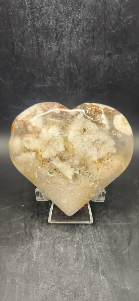 Flower agate heart! 5 ounces, 3.25 inches wide, 3 inches tall