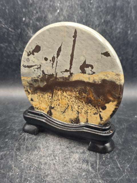 Natural picture jasper slab with stand! 5 ounces, 3.5 inches wide