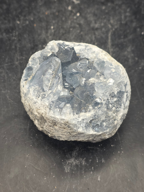 Blue calcite geode! 8 ounces, 1.8 inches long, 1.7 inches wide!