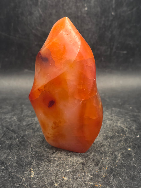 Carnelian agate flame tower! 6 ounces, 3.3 inches tall, 1.7" wide