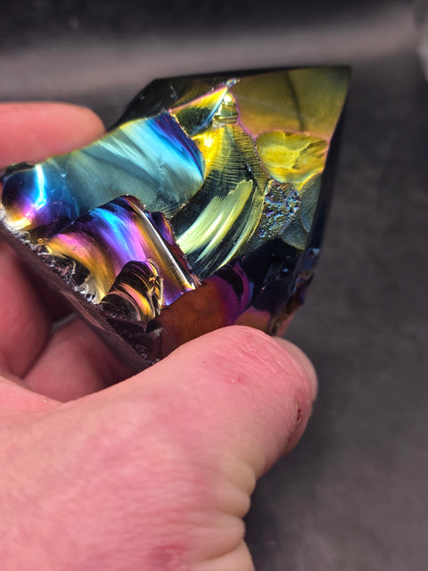 Titanium obsidian polished top point! 7.8 ounces, 3 inches tall!