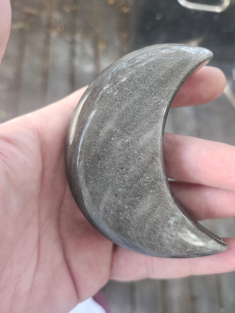 Silver obsidian moon! 4.7 ounces,   3.4 inches long, 1.5 wide