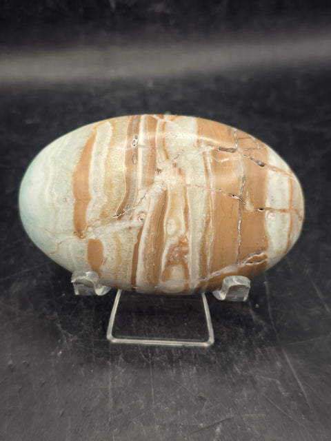 Caribbean calcite palm stone! 4.1 ounces, 2.9 inches long, 1.8" wide