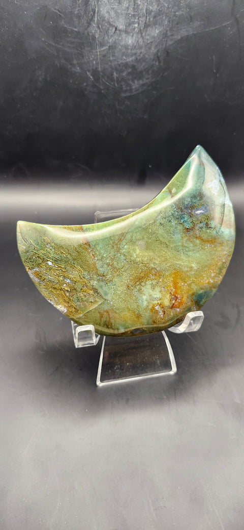 Green jasper moon! 10 ounces, 4 inches long