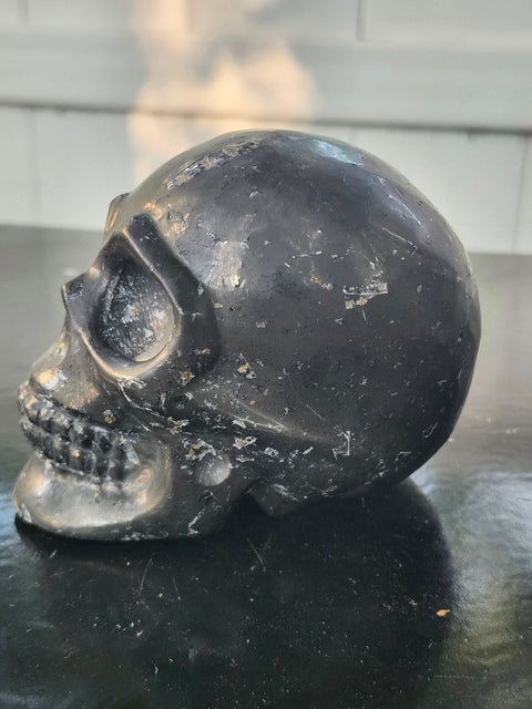 Shungite skull! 1.3 pounds, 3.9 inches wide, 2.9 tall, 2.4 wide