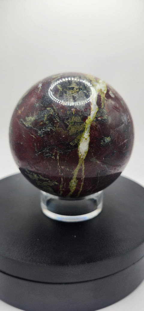 Dragon bloodstone sphere! 79.8mm, 3.14 inches, 1.11 pounds