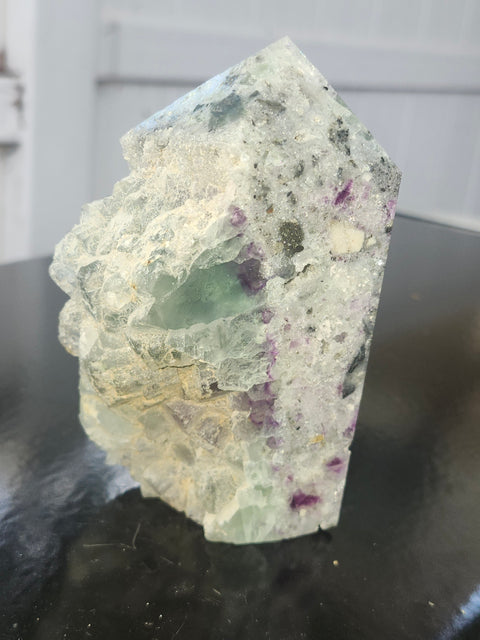 Pyrite in florite free form tower!!  4.4 inches tall, 2.5 inches wide, 1.2 pounds