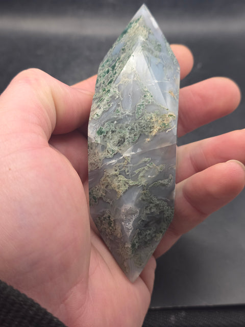 Druzy Moss agate prism! 4.6 inches long, 7 ounces