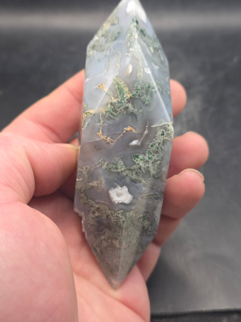 Druzy Moss agate prism! 4.6 inches long, 7 ounces