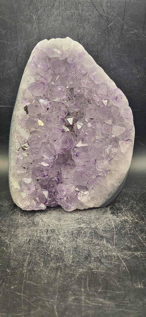 Amethyst cut base free form! 1.13 pounds, 4.5 inches tall, 3.3 wide
