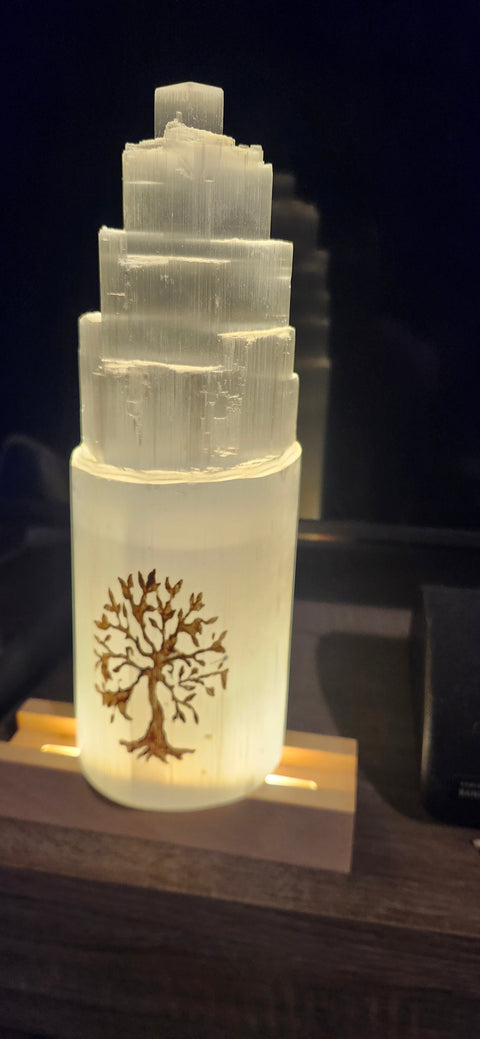 Tree of life selenite lamp! 10 inches tall, 3.5 wide, 4 pounds! With led base
