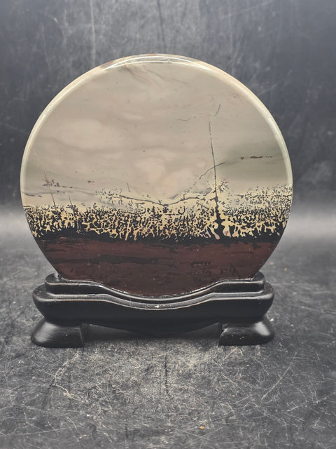 Natural picture jasper slab with stand! 5 ounces, 3.5 inches wide