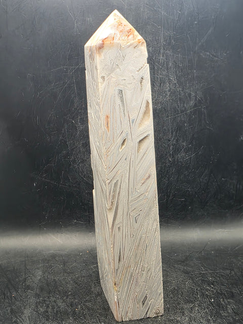 Large white lace agate tower! 1.1 pounds, 6.9 inches tall!