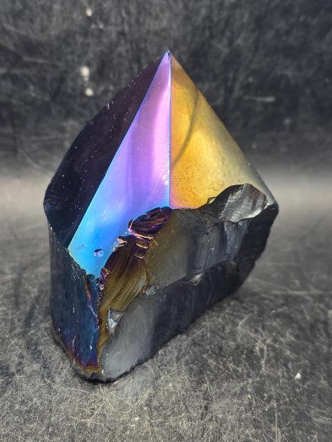 Titanium obsidian polished top point! 7.7 ounces, 2.6 inches tall