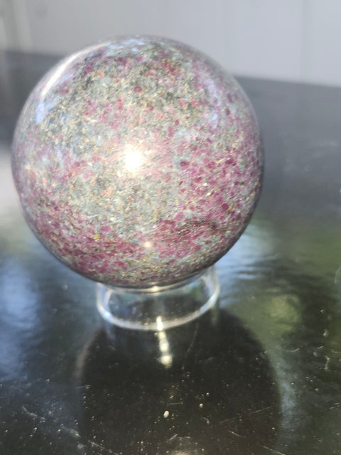 Ruby in kyanite sphere! 13.7 ounces, 58.4mm, 2.30 inches uv reactive