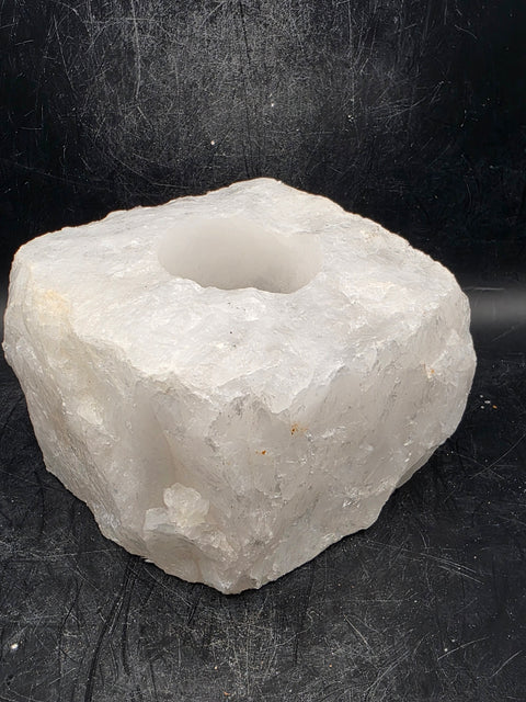 Clear quartz candle holder! 2.2 pounds, 4 inches by 3.5 inches!