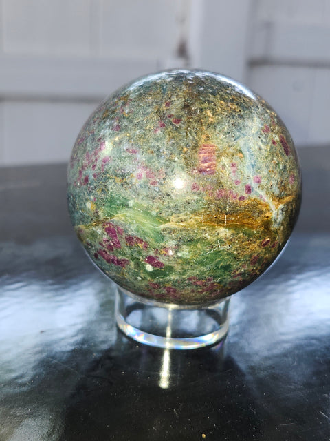Ruby in kyanite sphere! 13 ounces, 59.4mm,2.33 inches uv reactive