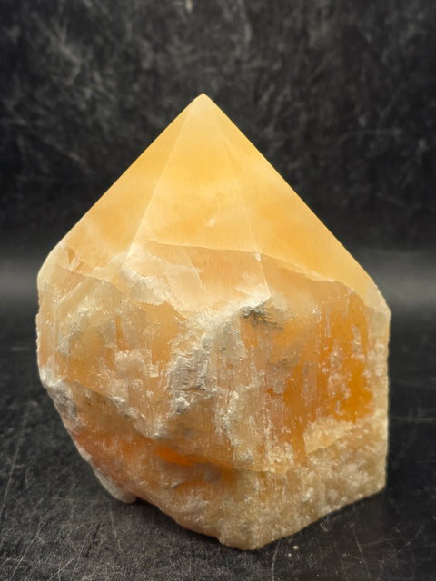 Orange calcite polished top point! 1.2 pounds, 3.2 inches tall, 2.8" wide