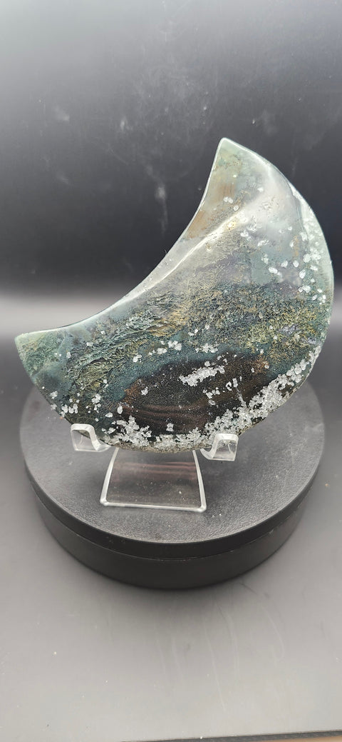 Moss agate moon! 13 ounces,  4.5 inches long, 2.8 wide