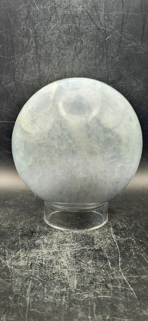 Blue calcite sphere! 85.9mm, 3.3 inches, 2 pounds!