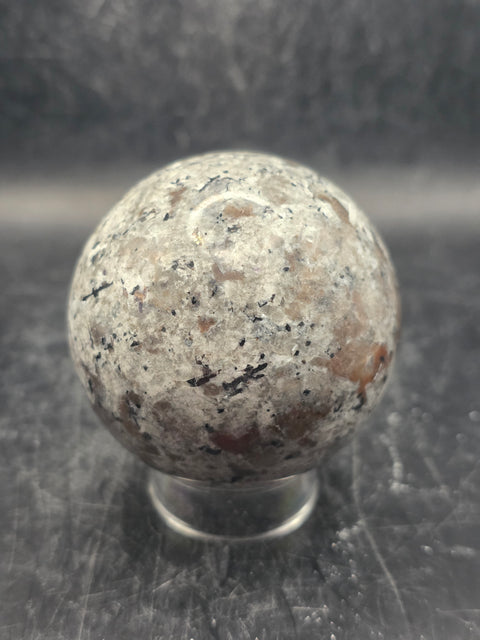 Flame stone sphere "yooperlite" 57.8mm, 2.2 inches, 9 ounces
