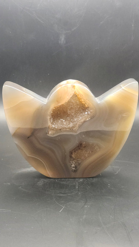Druzy agate lotus flower. 3.75 inches wide by 2.85 tall, 7 ounces
