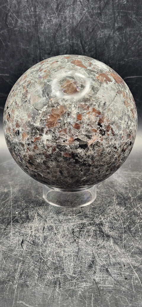Flame stone sphere "yooperlite" 74.6mm, 2.9 inches, 1.4 pounds