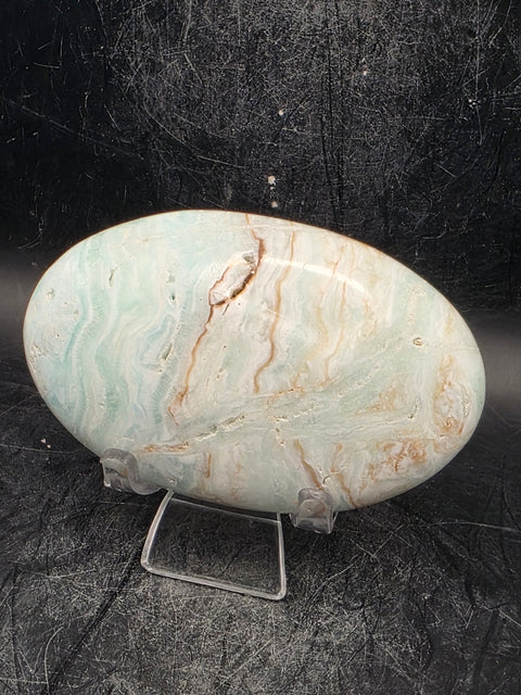 Caribbean calcite palm stone! 6.5 ounces, 3.5 inches long, 2.1" wide