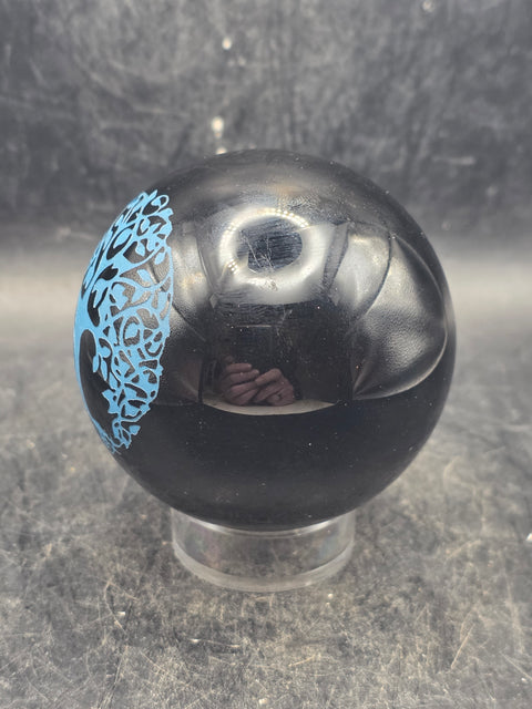Black obsidian blue tree of life sphere, 2.3 inches, 10 ounces!