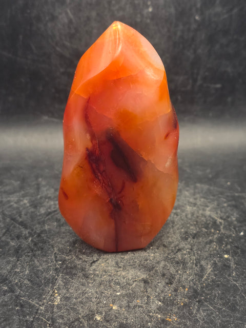 Carnelian agate flame tower! 6 ounces, 3.3 inches tall, 1.7" wide
