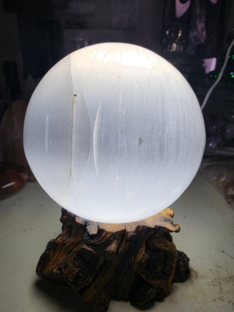 Jumbo selenite sphere with led light! 2.8 pounds, 95mm, 3.7 inches