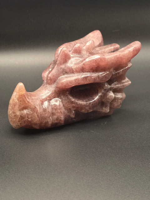 Strawberry quartz dragon skull! 5.3 inches long, 1.3 pounds