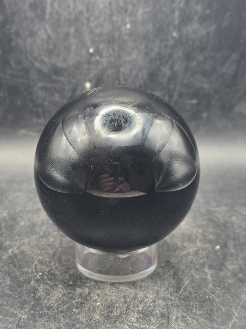 Black obsidian silver lotus flower sphere! 9.8 ounces, 2.3 inches!