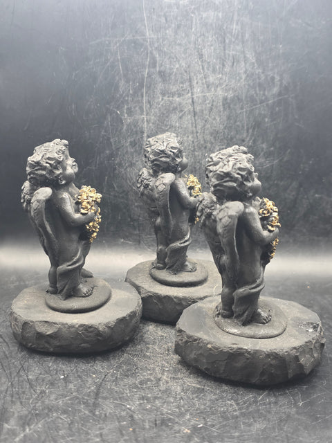 Shungite angel with flowers figurine! 6 ounces, 3.9 inches tall