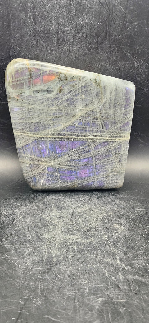 Purple flash labradorite free form! 14 ounces, 3 inches tall, 3.5 wide