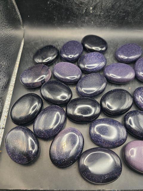 Blue golden sandstone pillow palm stone! 1.7 inches!