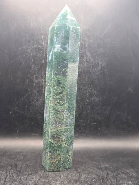 Large moss agate tower! 7.4 inches tall, 13.6 ounces!