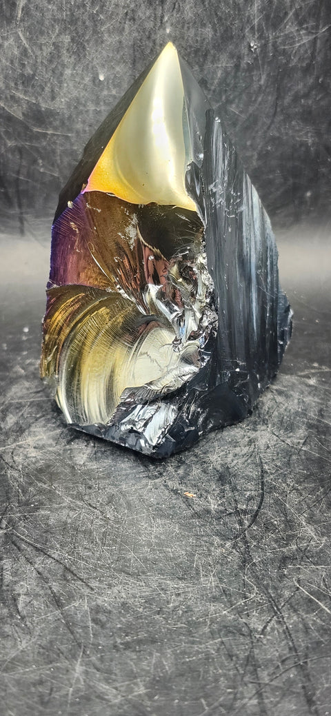 Titanium obsidian polished top point! 9.6 ounces, 3.2 inches tall!