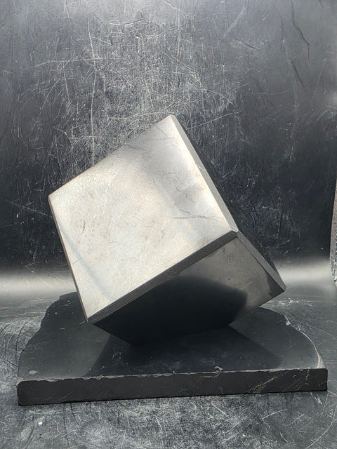 Shungite balancing cube with stand! 2.9 inch by 2.9" 2 pounds