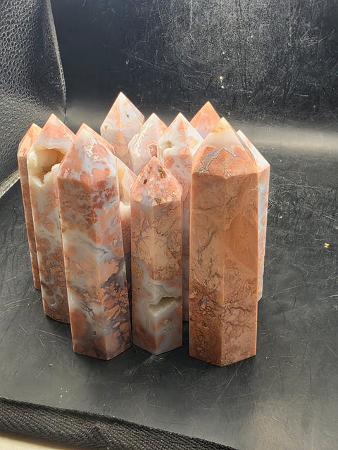 Pink agate tower! 2.8 too 3.8 inches tall!