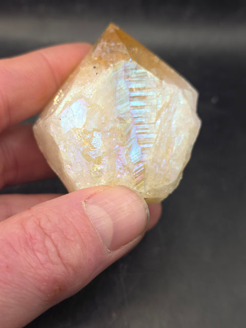 Angel aura citrine polished top point! 5.4 ounces, 2.3 inches tall