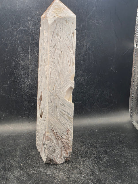 Large white lace agate tower! 1.1 pounds, 6.9 inches tall!