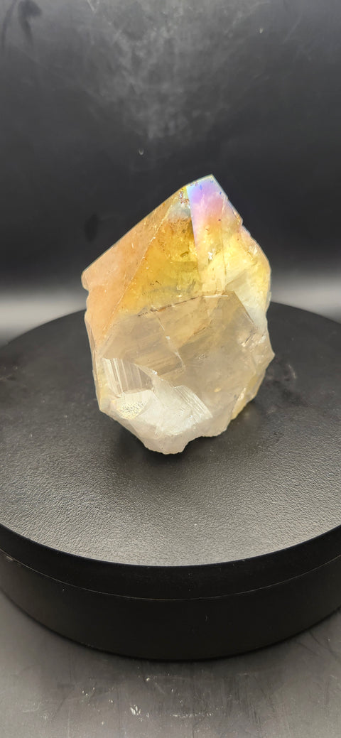 Angel aura citrine polished top point. 8.2 ounces!