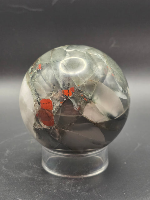 African bloodstone sphere! 70.6mm, 2.7 inches, 1.1 pounds!