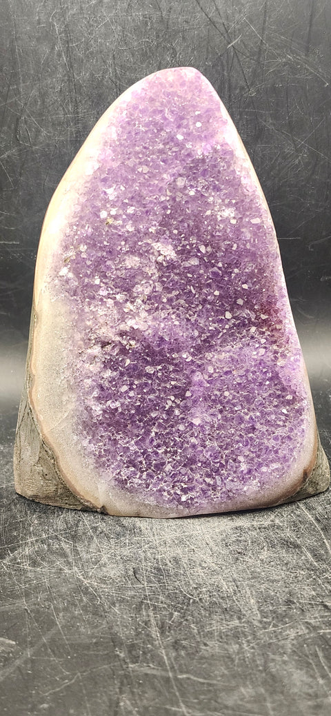 Amethyst cut base free form! 1.13 pounds, 4.7 inches tall, 3.4 wide