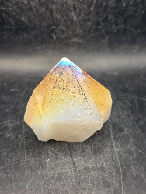 Angel aura citrine polished top point! 5.7 ounces, 2.3 inch by 2.3"