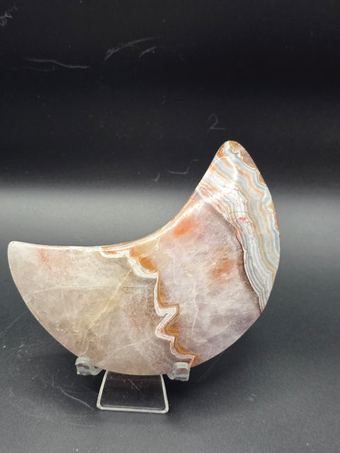 Amethyst lace agate moon! 8.8 ounces, 4.2 inches long, 2.1" wide