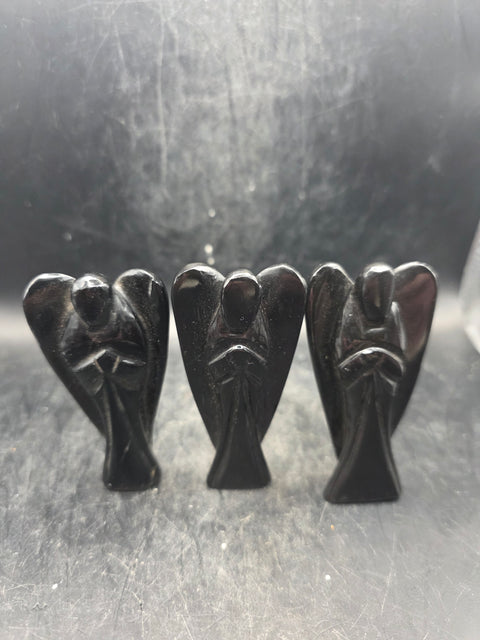 Black obsidian gemstone angel! 3 inches tall, 1.6 ounces!