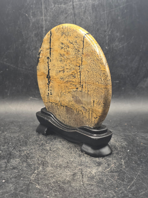 Natural picture jasper slab with stand! 4.9 ounces, 3.5 inches wide!